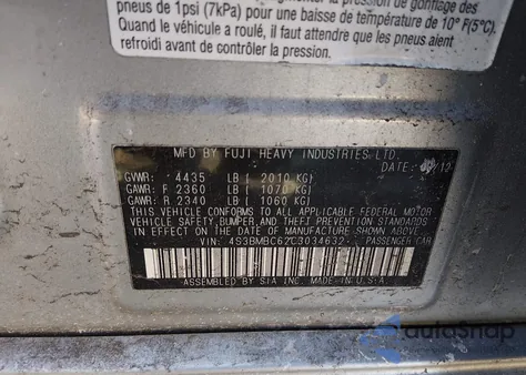 2012 Subaru Legacy 2.5I Premium z USA, uszkodzony, nr VIN 4S3BMBC62C3034632